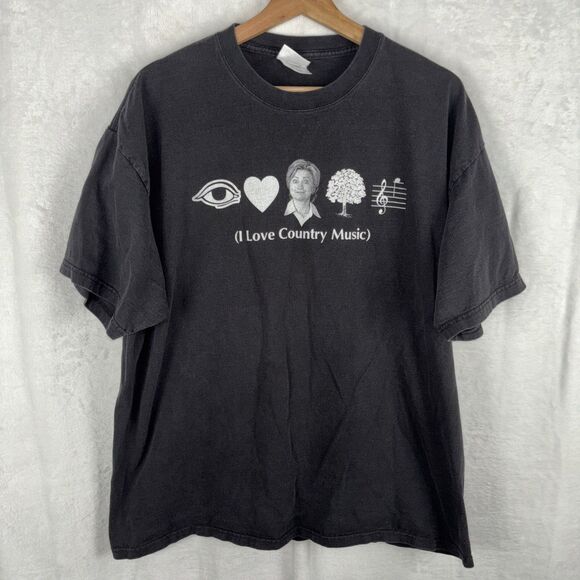 “I Love Country Music”. Funny Spoof T-shirt Hillary Clinton Size XL Black - Picture 1 of 5